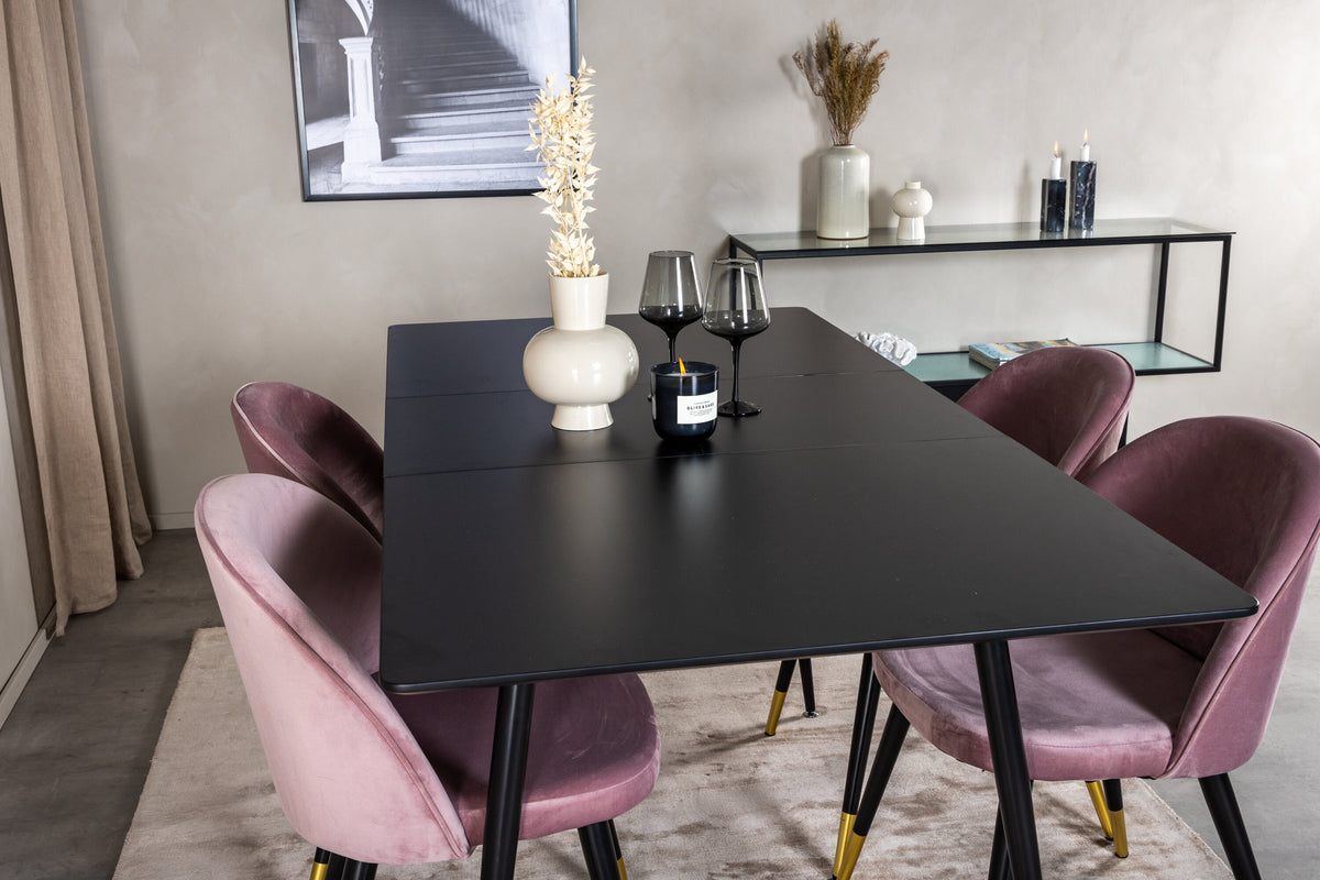 Silar Esszimmerset ausziehbar + Velvet 120cm/4St. in Schwarz / Altrosa / Gold präsentiert im Onlineshop von KAQTU Design AG. Esszimmerset ist von Venture Home