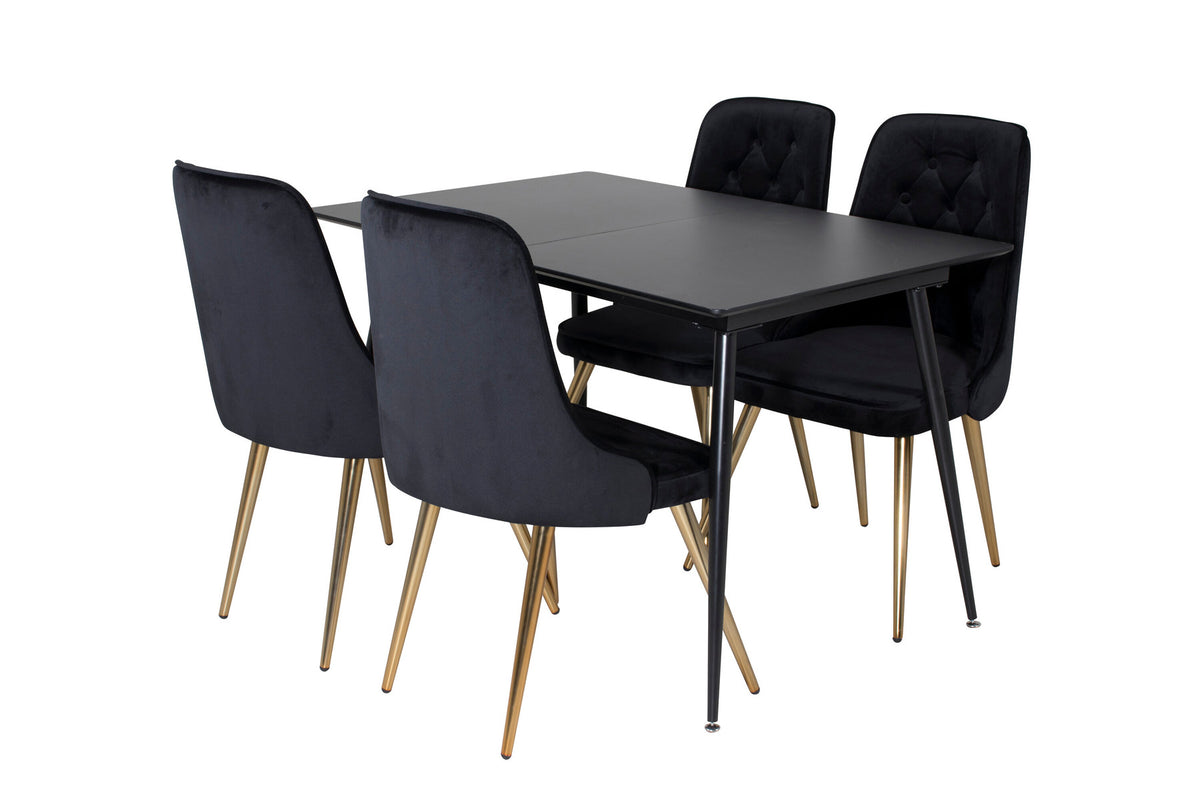 Silar Esszimmerset ausziehbar + Velvet Deluxe 120cm/4St. in Schwarz / Gold präsentiert im Onlineshop von KAQTU Design AG. Esszimmerset ist von Venture Home