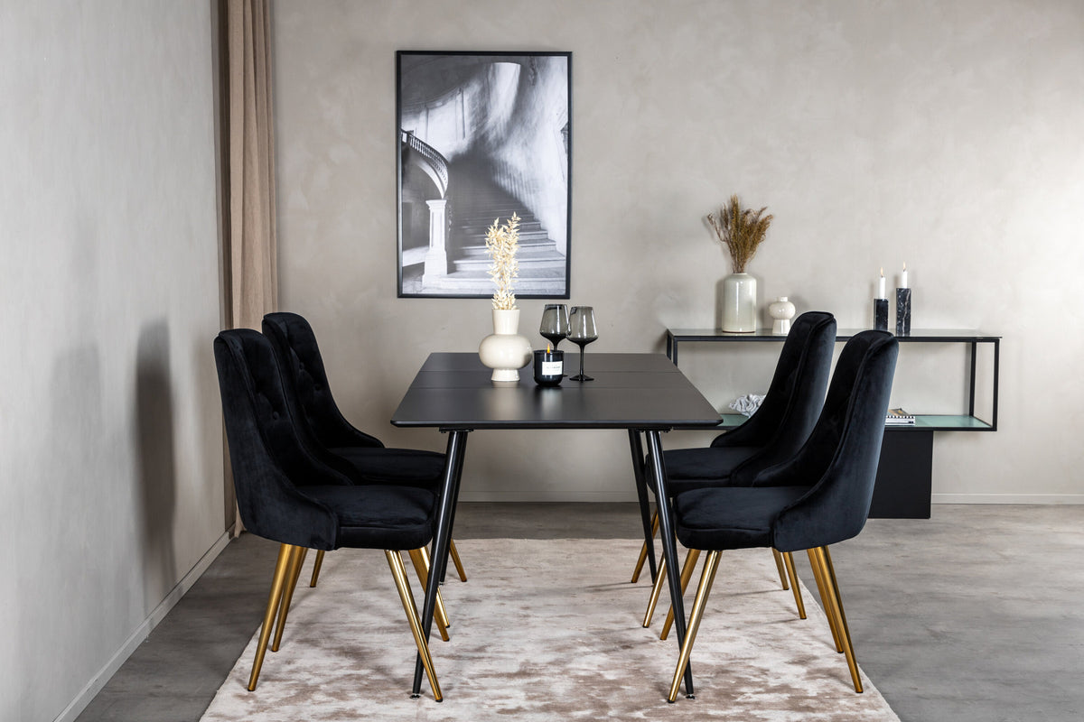 Silar Esszimmerset ausziehbar + Velvet Deluxe 120cm/4St. in Schwarz / Gold präsentiert im Onlineshop von KAQTU Design AG. Esszimmerset ist von Venture Home