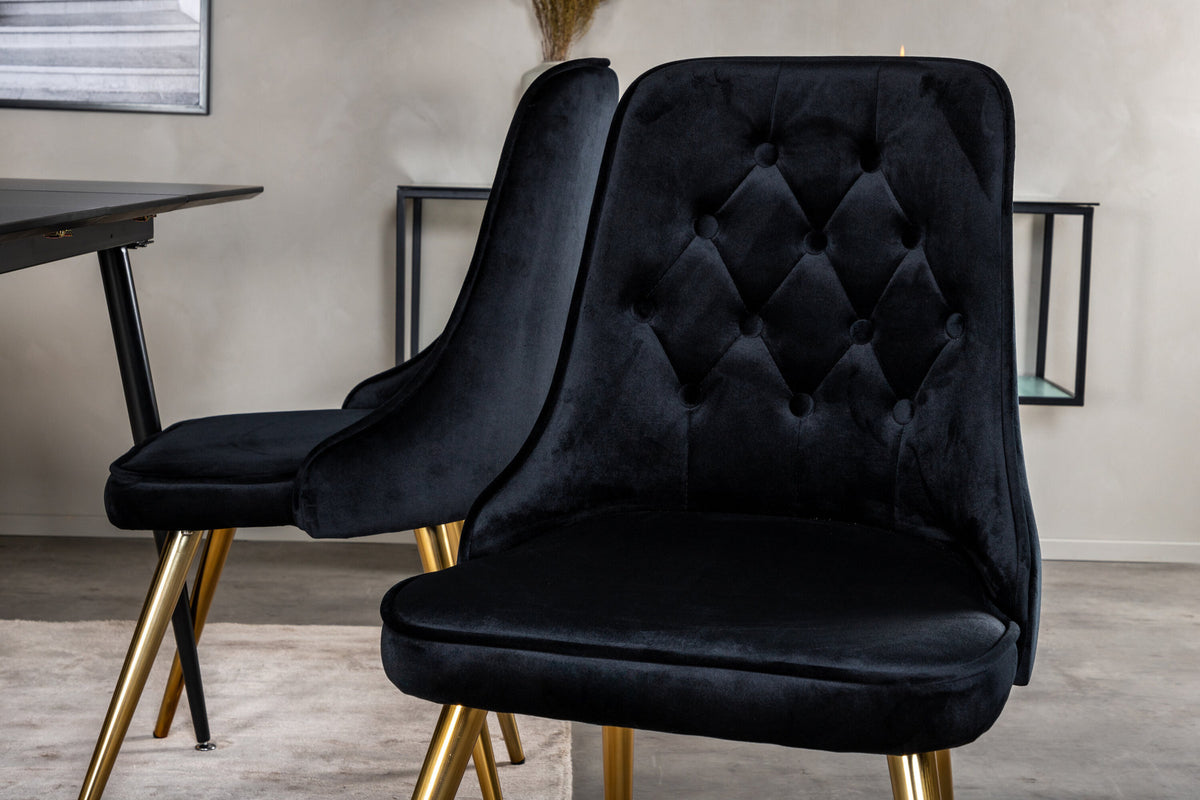 Silar Esszimmerset ausziehbar + Velvet Deluxe 120cm/4St. in Schwarz / Gold präsentiert im Onlineshop von KAQTU Design AG. Esszimmerset ist von Venture Home