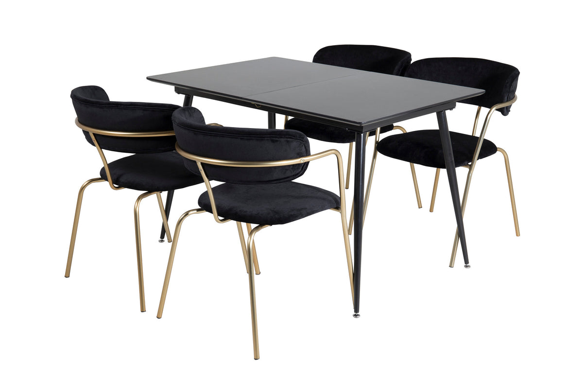 Silar Esszimmerset ausziehbar + Arrow 120cm/4St. in Schwarz / Gold präsentiert im Onlineshop von KAQTU Design AG. Esszimmerset ist von Venture Home
