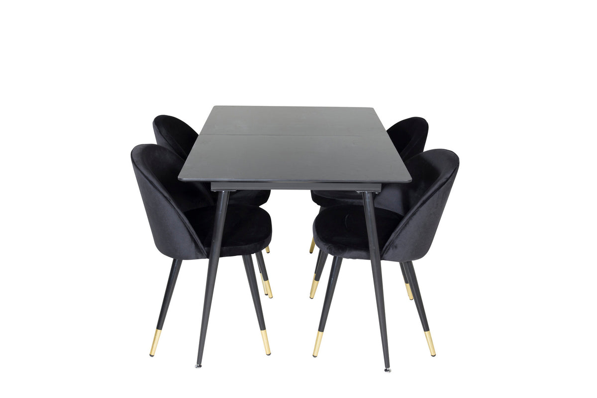 Silar Esszimmerset ausziehbar + Velvet 120cm/4St. in Schwarz / Gold präsentiert im Onlineshop von KAQTU Design AG. Esszimmerset ist von Venture Home