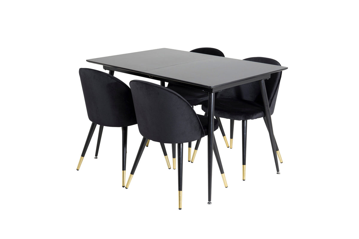 Silar Esszimmerset ausziehbar + Velvet 120cm/4St. in Schwarz / Gold präsentiert im Onlineshop von KAQTU Design AG. Esszimmerset ist von Venture Home