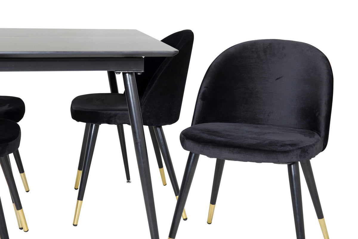 Silar Esszimmerset ausziehbar + Velvet 120cm/4St. in Schwarz / Gold präsentiert im Onlineshop von KAQTU Design AG. Esszimmerset ist von Venture Home