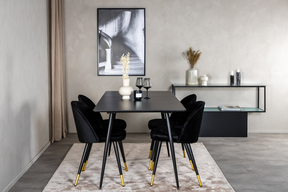 Silar Esszimmerset ausziehbar + Velvet 120cm/4St. in Schwarz / Gold präsentiert im Onlineshop von KAQTU Design AG. Esszimmerset ist von Venture Home