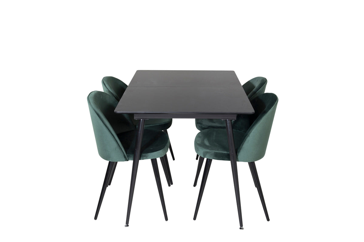 Silar Esszimmerset ausziehbar + Velvet 120cm/4St. in Schwarz / Grün präsentiert im Onlineshop von KAQTU Design AG. Esszimmerset ist von Venture Home