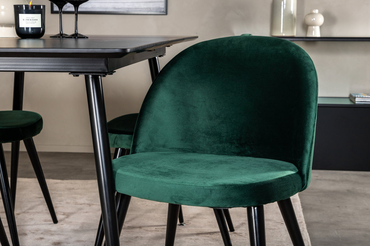 Silar Esszimmerset ausziehbar + Velvet 120cm/4St. in Schwarz / Grün präsentiert im Onlineshop von KAQTU Design AG. Esszimmerset ist von Venture Home