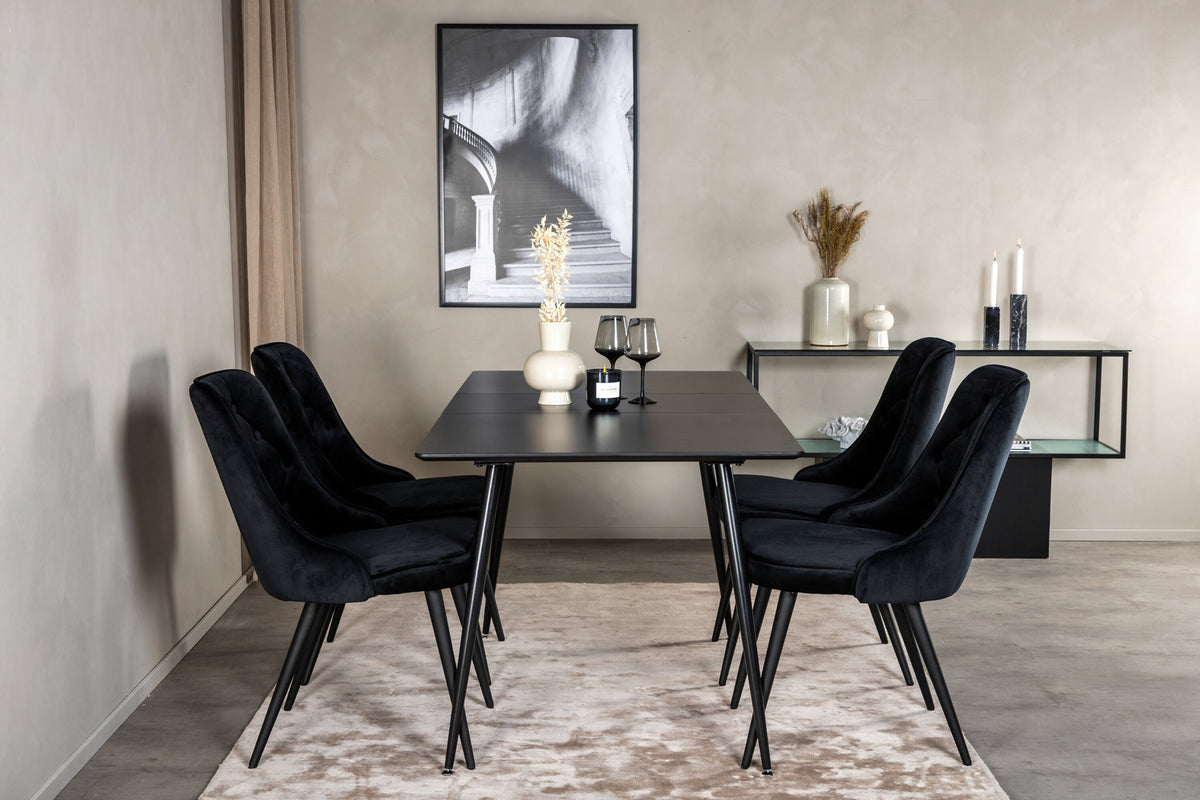 Silar Esszimmerset ausziehbar + Velvet Deluxe 120cm/4St. in Schwarz präsentiert im Onlineshop von KAQTU Design AG. Esszimmerset ist von Venture Home