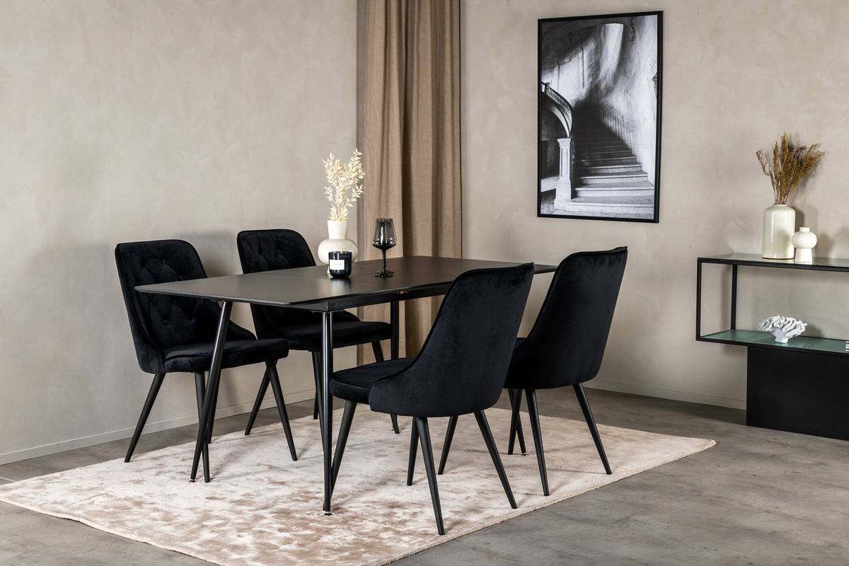Silar Esszimmerset ausziehbar + Velvet Deluxe 120cm/4St. in Schwarz präsentiert im Onlineshop von KAQTU Design AG. Esszimmerset ist von Venture Home