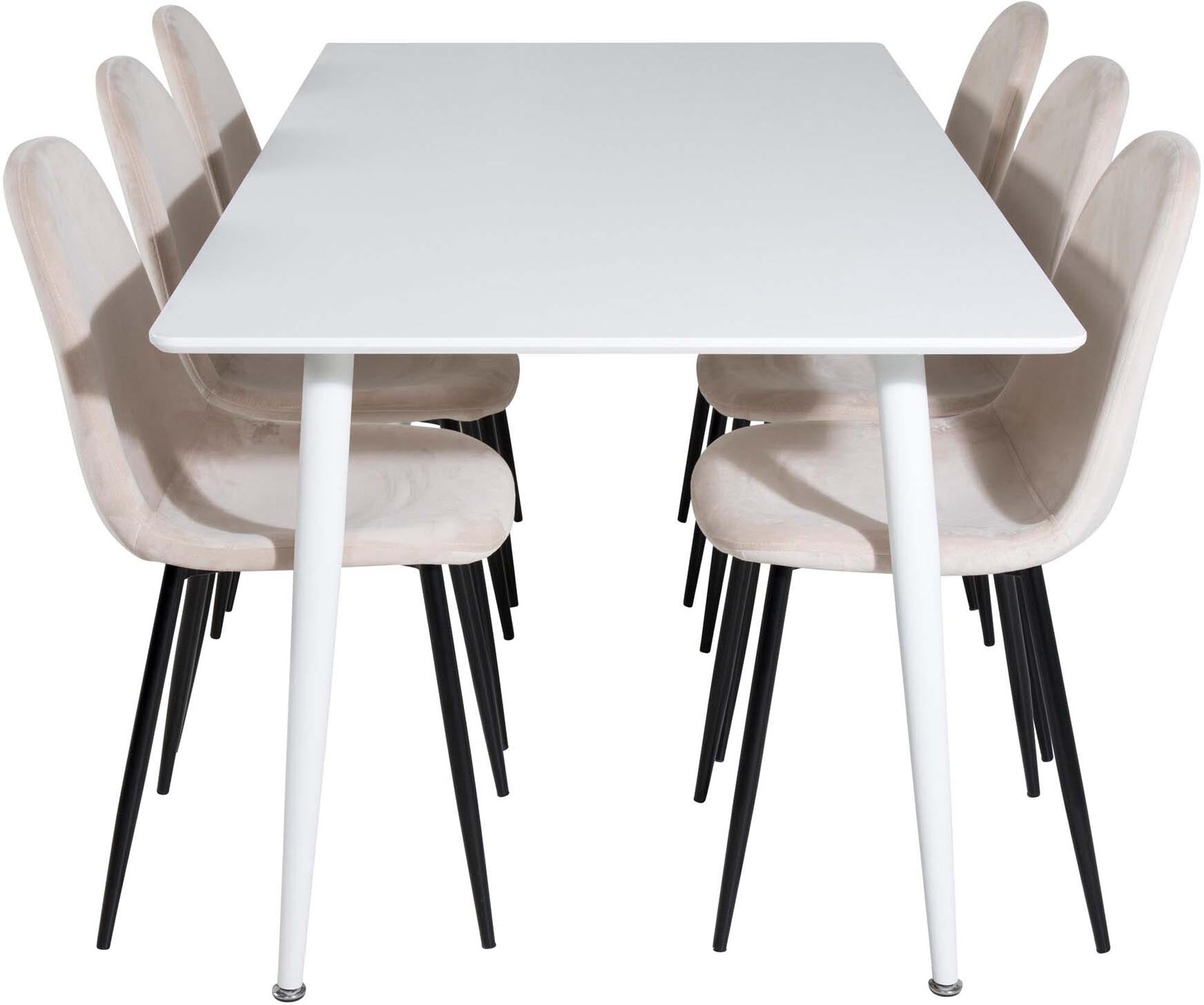 Stilvolles Polar Esszimmerset von Venture Home: 180 cm Tisch und 6 luxuriöse Samtstühle für gesellige Abende und unvergessliche Momente.