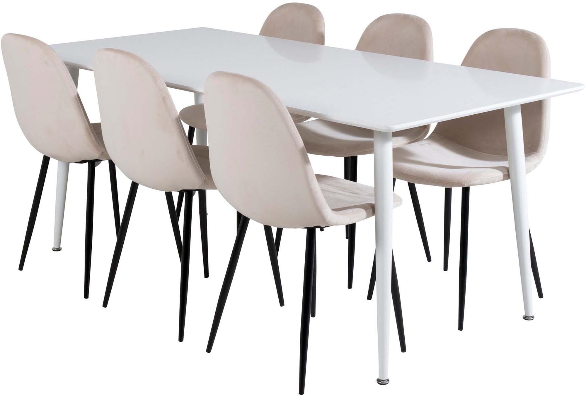 Stilvolles Polar Esszimmerset von Venture Home: 180 cm Tisch und 6 luxuriöse Samtstühle für gemütliche Abende und festliche Anlässe.