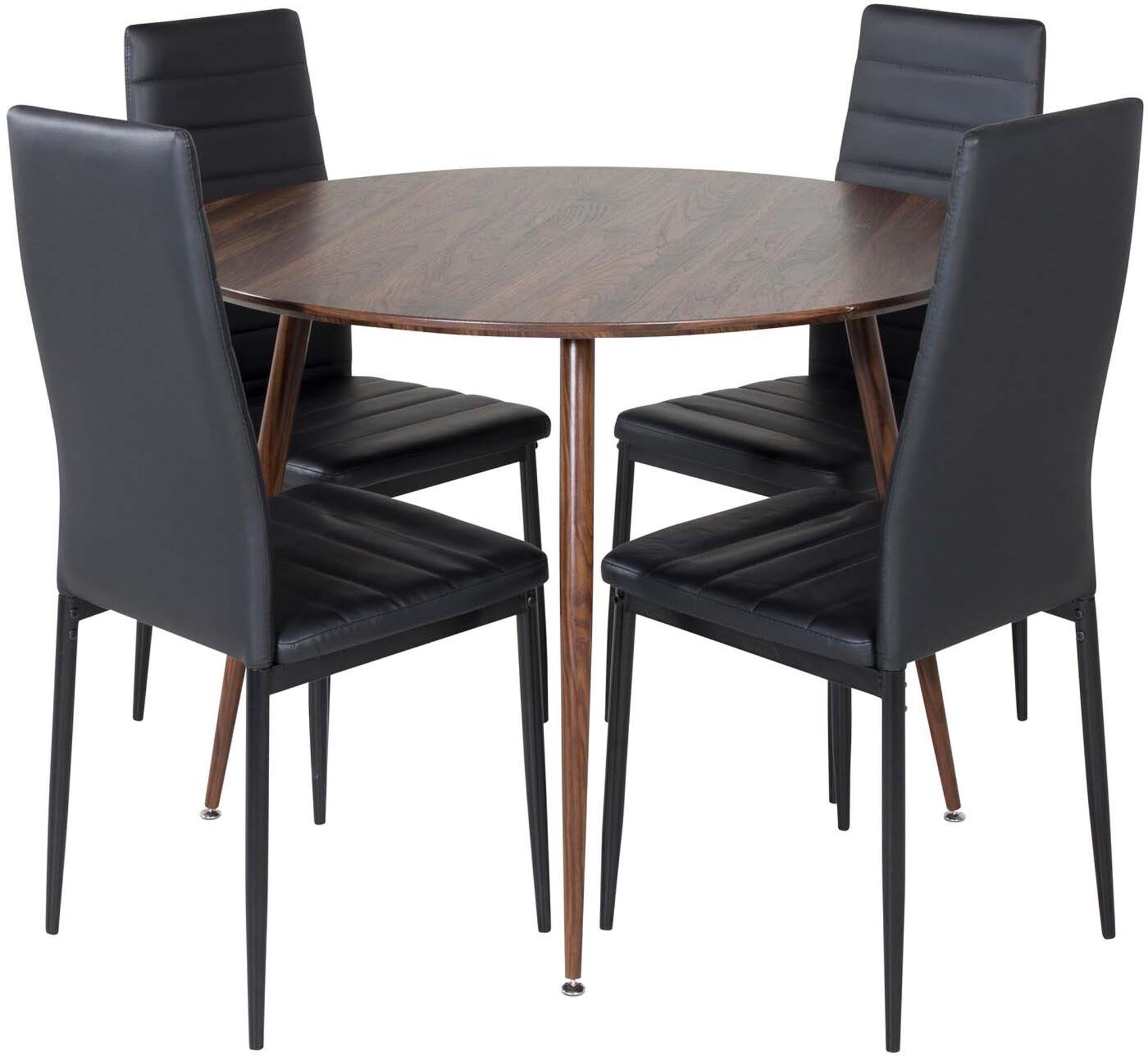Modernes Esszimmerset mit runden Tisch (⌀100cm) und 4 bequemen Slim-Stühlen. Ideal für kleine Räume, robust und pflegeleicht für den Alltag.