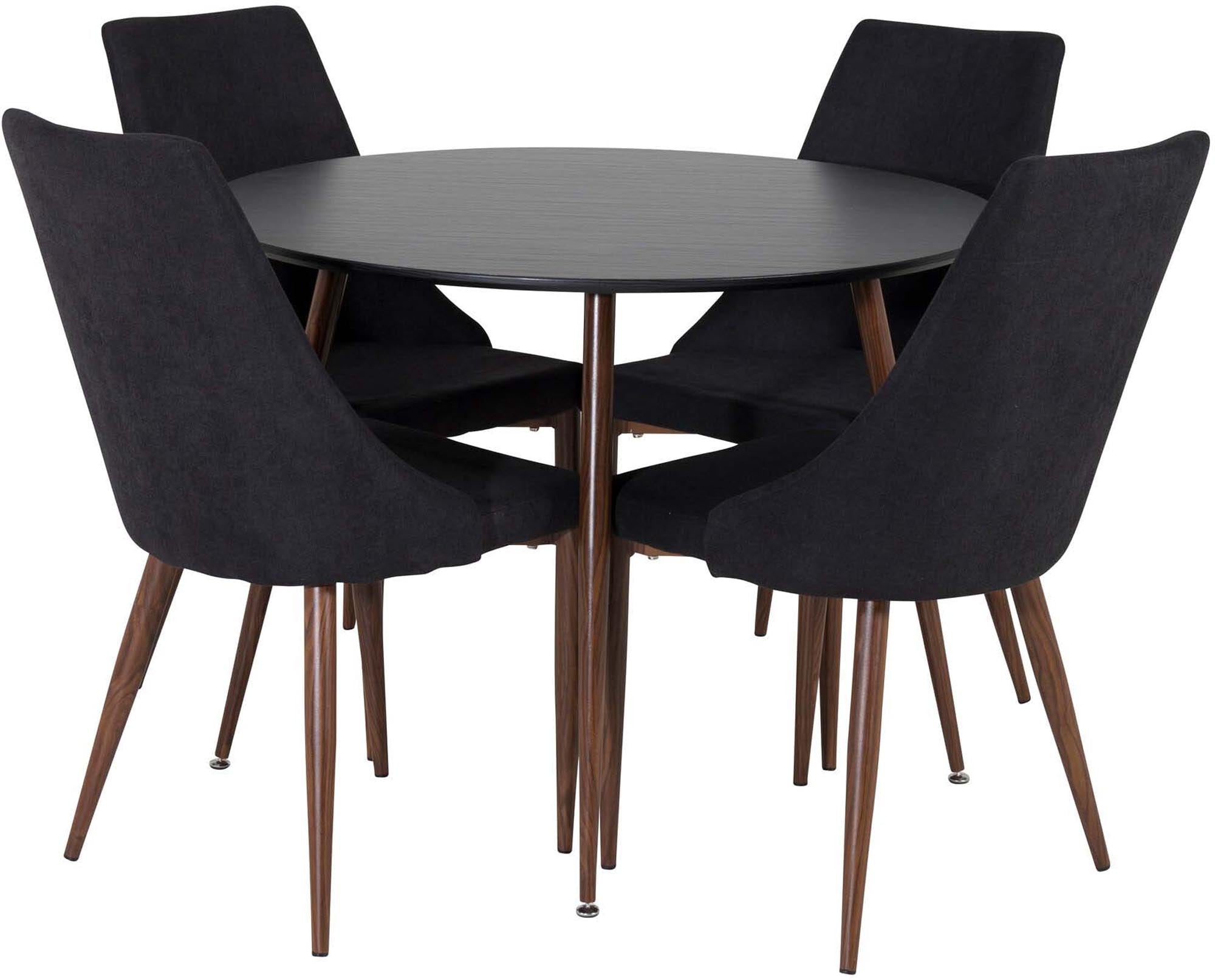 Entdecken Sie das Plaza Esszimmerset + Leone von Venture Home: stilvoller Esstisch ⌀100cm mit 4 bequemen Stühlen für gesellige Abende.