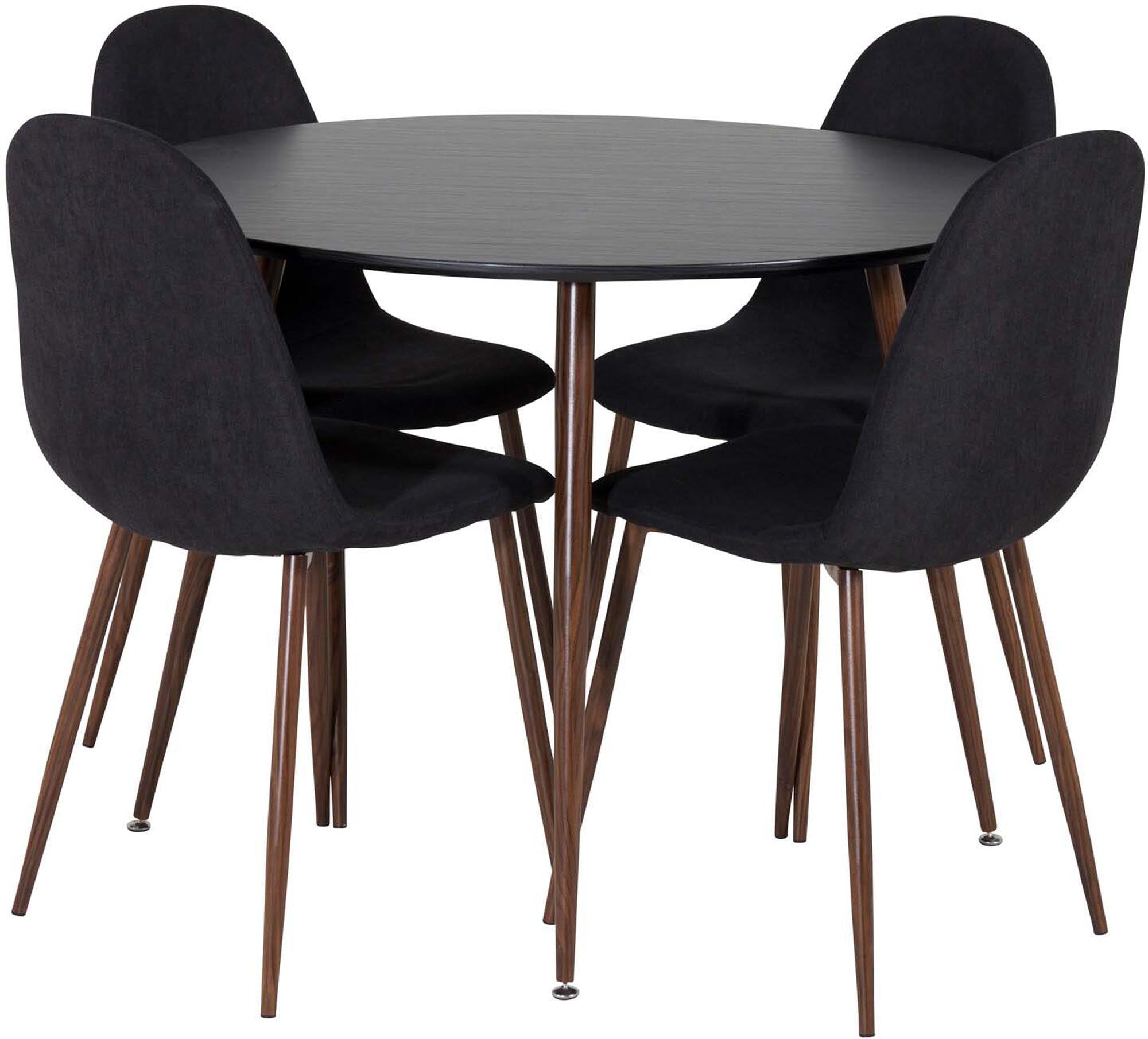 Stilvolles Plaza Esszimmerset mit rundem 100 cm Tisch und 4 luxuriösen Samtstühlen Polar. Perfekt für gesellige Abende und elegantes Wohnen.