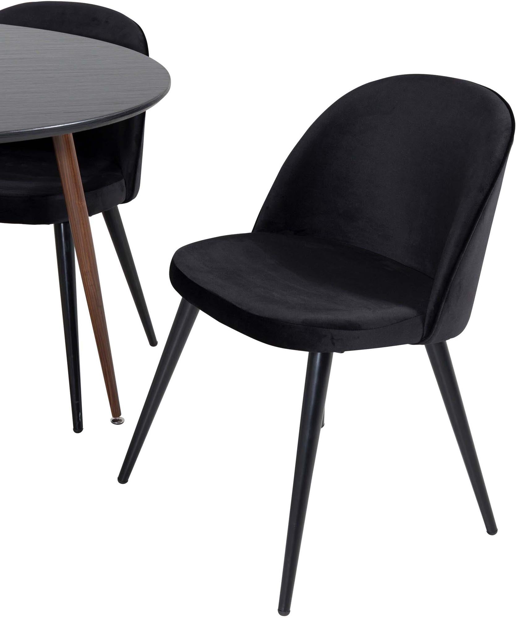 Plaza Esszimerset + Velvet: Eleganter runder Esstisch mit 4 Samt-Stühlen, ideal für gesellige Anlässe und stilvolle Esszimmergestaltung.