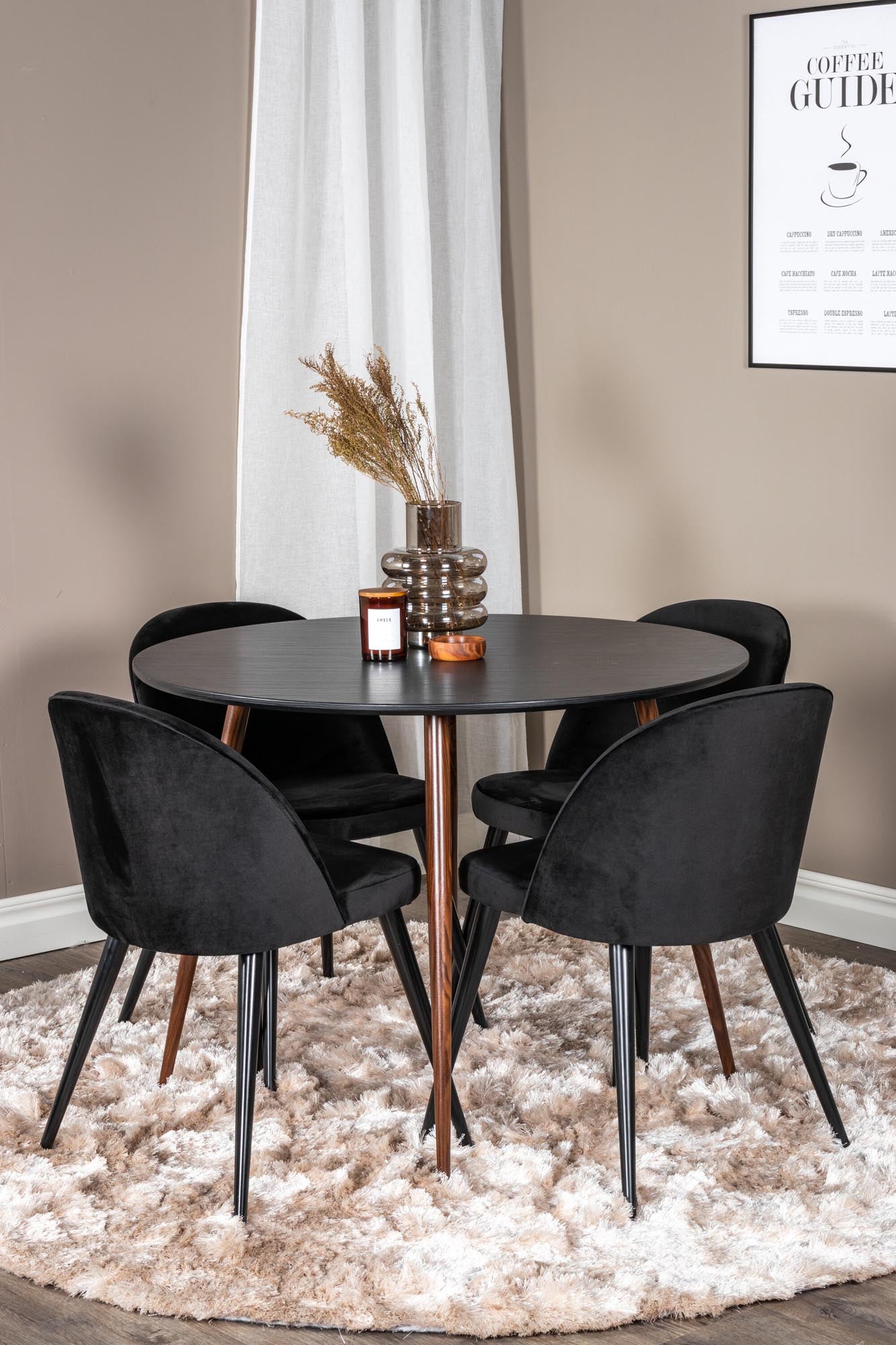 Stilvolles Esszimmer-Set: Plaza Tisch & 4 Velvet Stühle, Ø100cm.