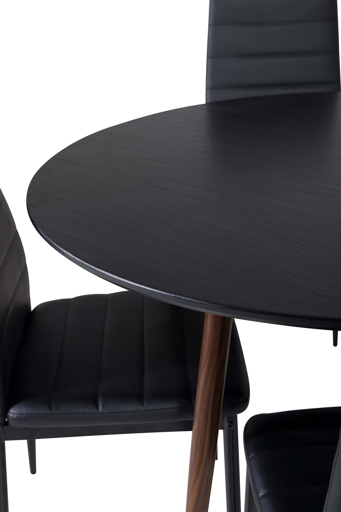 Stilvolles Esszimmerset mit runden Tisch (⌀100cm) und 4 ergonomischen Slim-Stühlen. Perfekt für kleine Essbereiche, langlebig und pflegeleicht.