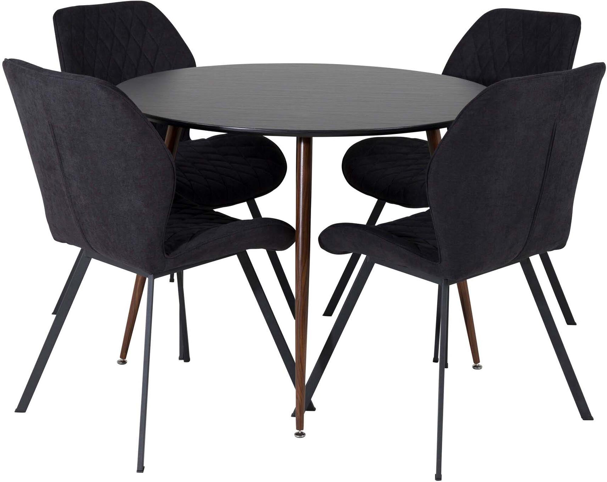 Entdecken Sie das Plaza Esszimmerset + Gemma von Venture Home: eleganter runder Tisch ⌀100cm und luxuriöse Samtstühle für stilvolle Esszimmer.