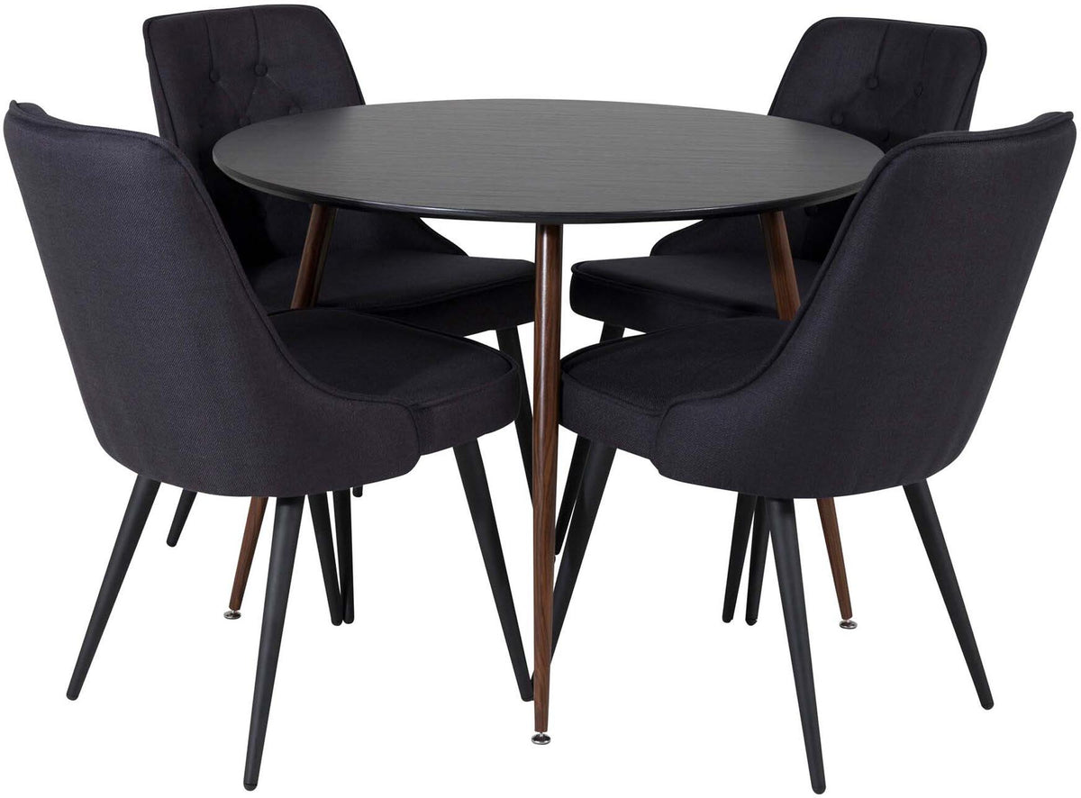 Plaza Esszimerset + Velvet Deluxe ⌀100cm/4St. in Schwarz / Braun präsentiert im Onlineshop von KAQTU Design AG. Esszimmerset ist von Venture Home