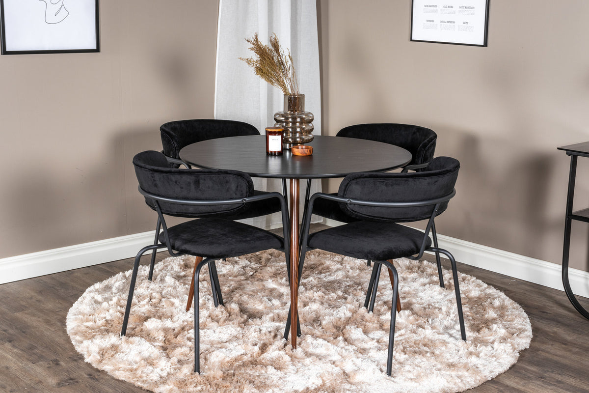Plaza Esszimmerset + Arrow ⌀100cm/4St. in Schwarz präsentiert im Onlineshop von KAQTU Design AG. Esszimmerset ist von Venture Home