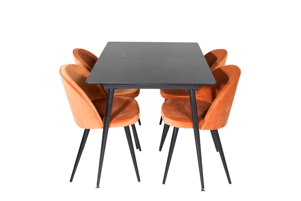 Silar Esszimmerset ausziehbar + Velvet 120cm/4St. in Schwarz / Rostorange präsentiert im Onlineshop von KAQTU Design AG. Esszimmerset ist von Venture Home