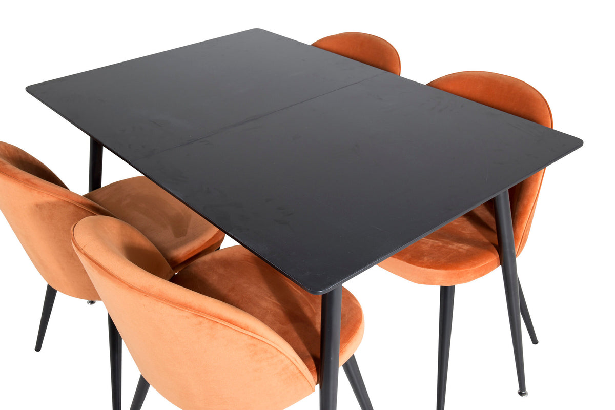 Silar Esszimmerset ausziehbar + Velvet 120cm/4St. in Schwarz / Rostorange präsentiert im Onlineshop von KAQTU Design AG. Esszimmerset ist von Venture Home