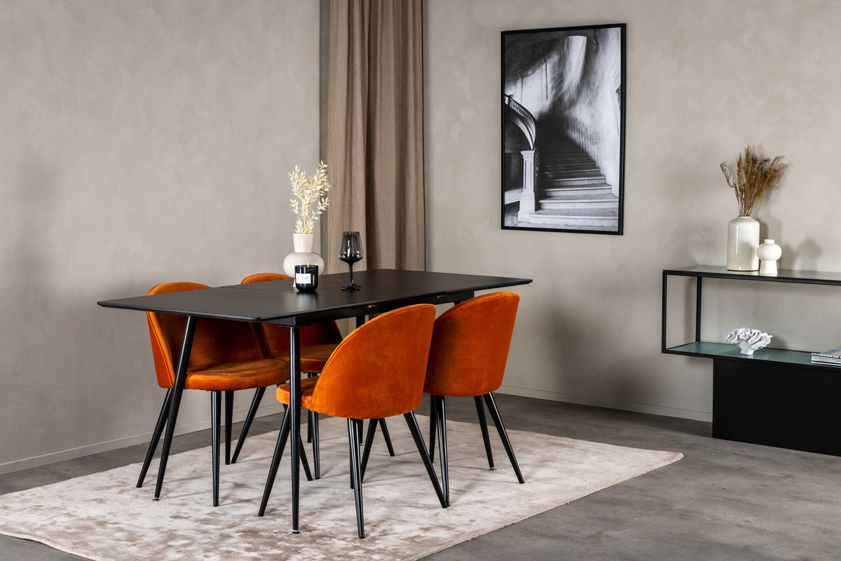 Silar Esszimmerset ausziehbar + Velvet 120cm/4St. in Schwarz / Rostorange präsentiert im Onlineshop von KAQTU Design AG. Esszimmerset ist von Venture Home