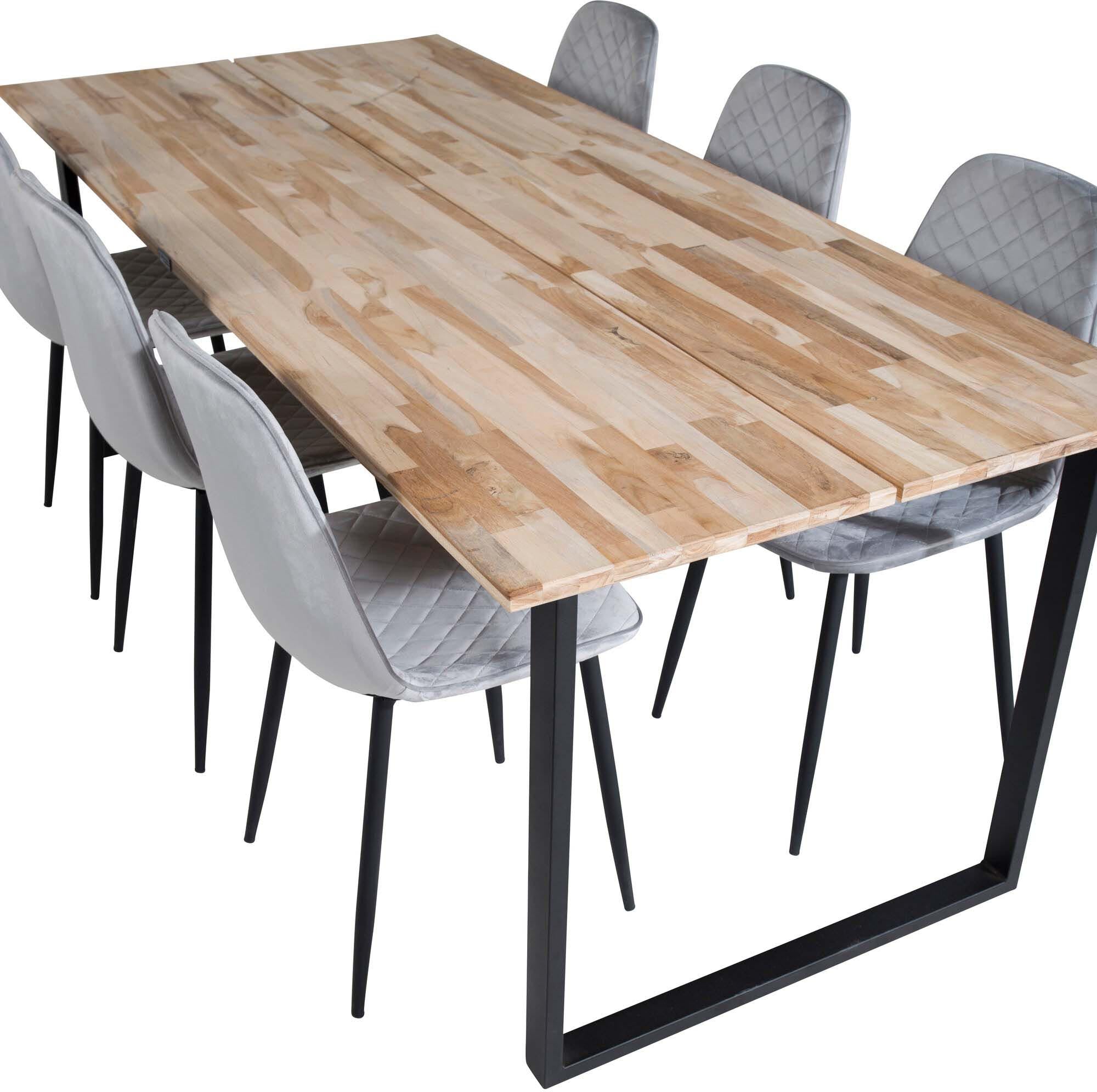 Stilvolles Cirebon Esszimmerset mit 200 cm Tisch und 6 luxuriösen Samt-Stühlen. Ideal für gesellige Runden und elegantes Ambiente.