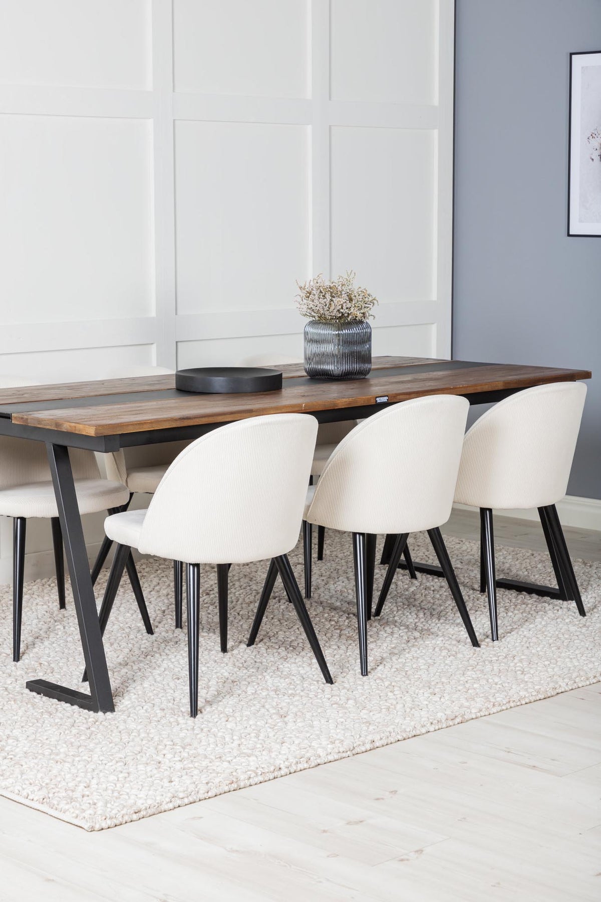 Jakarta Esszimmerset + Velvet 200cm/6St. in Schwarz-Weiss präsentiert im Onlineshop von KAQTU Design AG. Esszimmerset ist von Venture Home