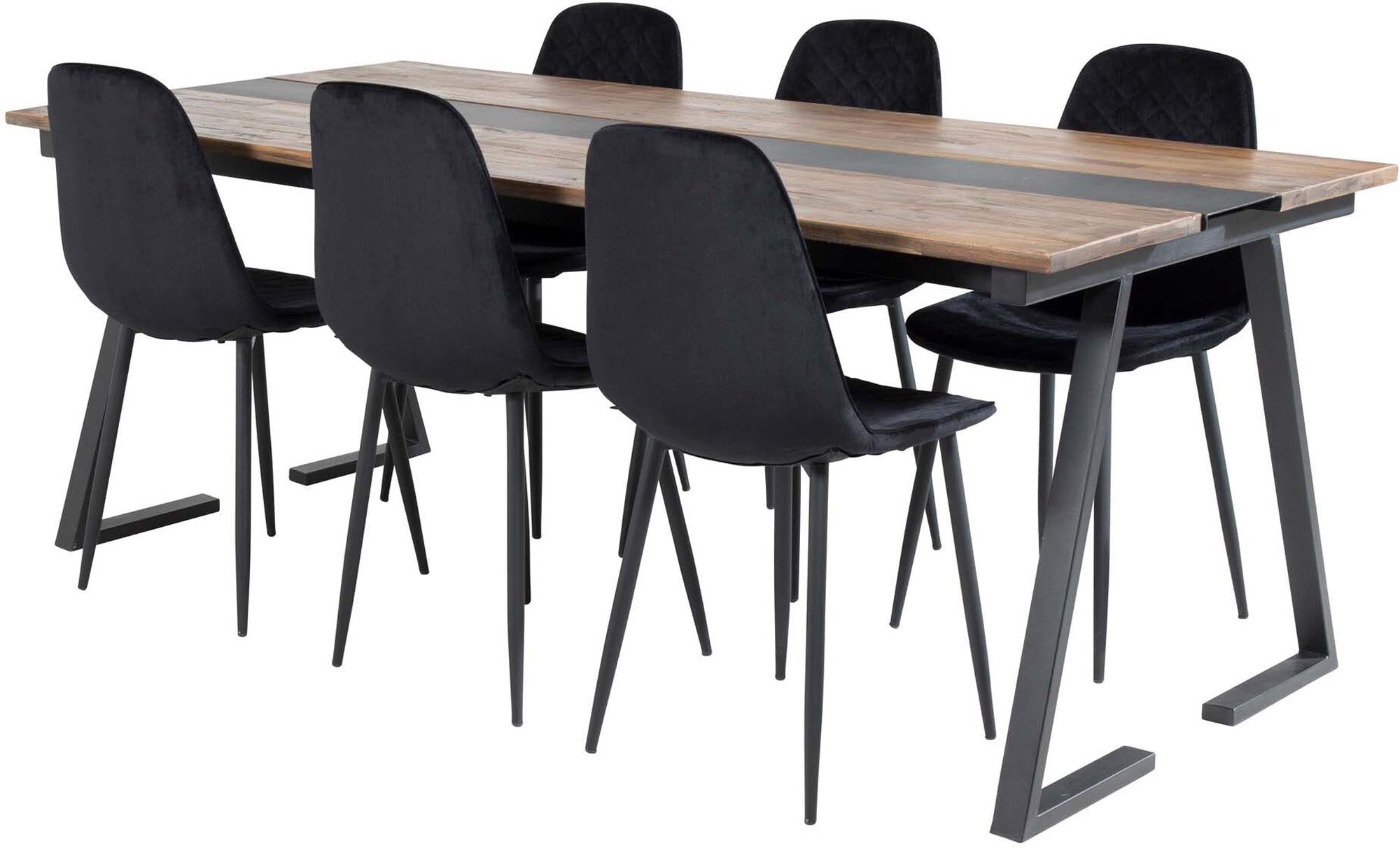 Elegantes Jakarta Esszimmerset mit 200 cm Tisch und 6 Samt-Stühlen für unvergessliche Familienessen und stilvolle Einrichtung.