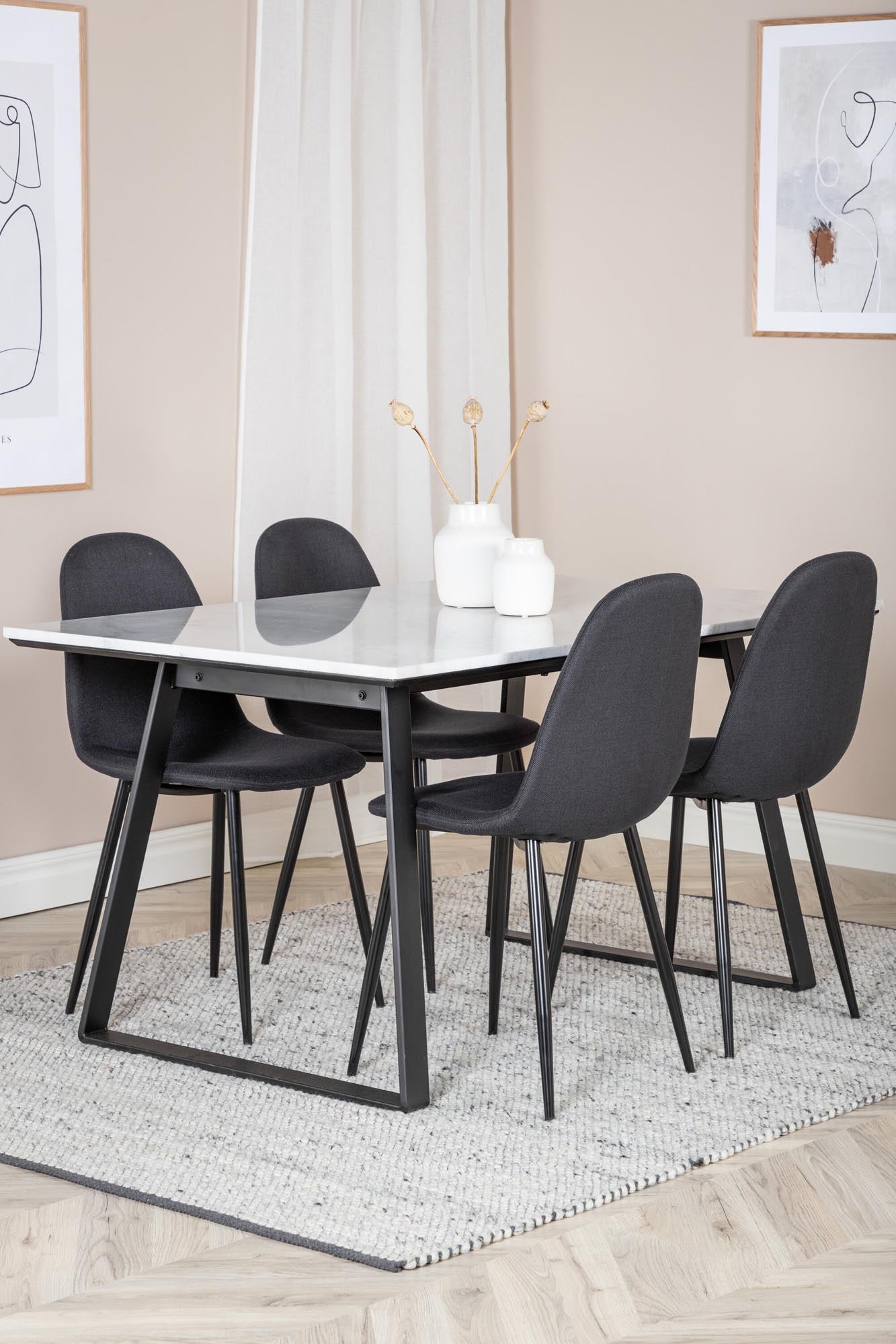 Stilvolles Esszimmerset Estelle + Polar: 140 cm Tisch und luxuriöse Samtstühle für Komfort und Eleganz in Ihrem Essbereich.