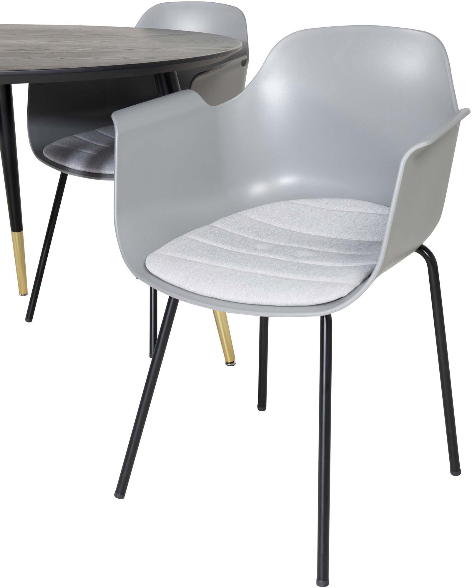 Erleben Sie das Dipp Esszimmerset von Venture Home: Moderner runder Tisch für 4 Personen, pflegeleichte Tischplatte und ergonomische Stühle für jeden Anlass.