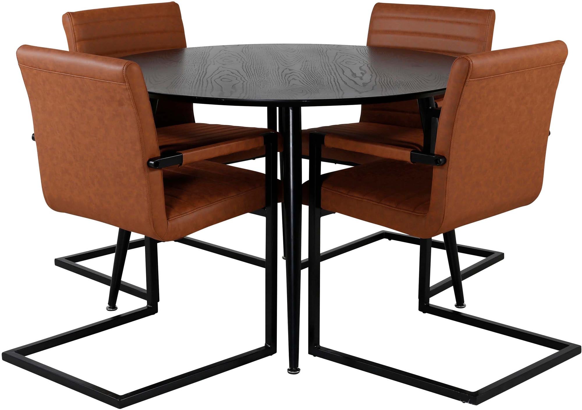 Entdecken Sie das Dipp Esszimmerset + Art von Venture Home: Moderner runder Esstisch ⌀115cm und ergonomische Stühle für stilvolle Esszimmer.