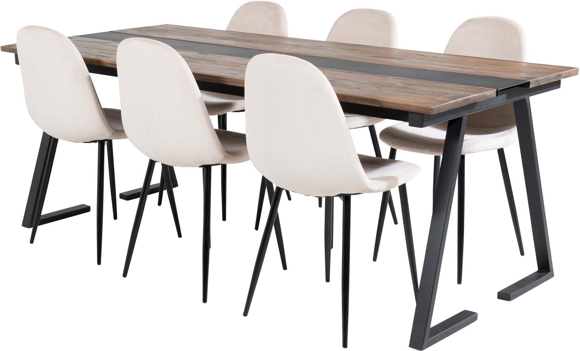 Elegantes Jakarta Esszimmerset mit 200 cm Tisch und 6 Samt-Stühlen. Ideal für gesellige Abende und stilvolle Einrichtung.