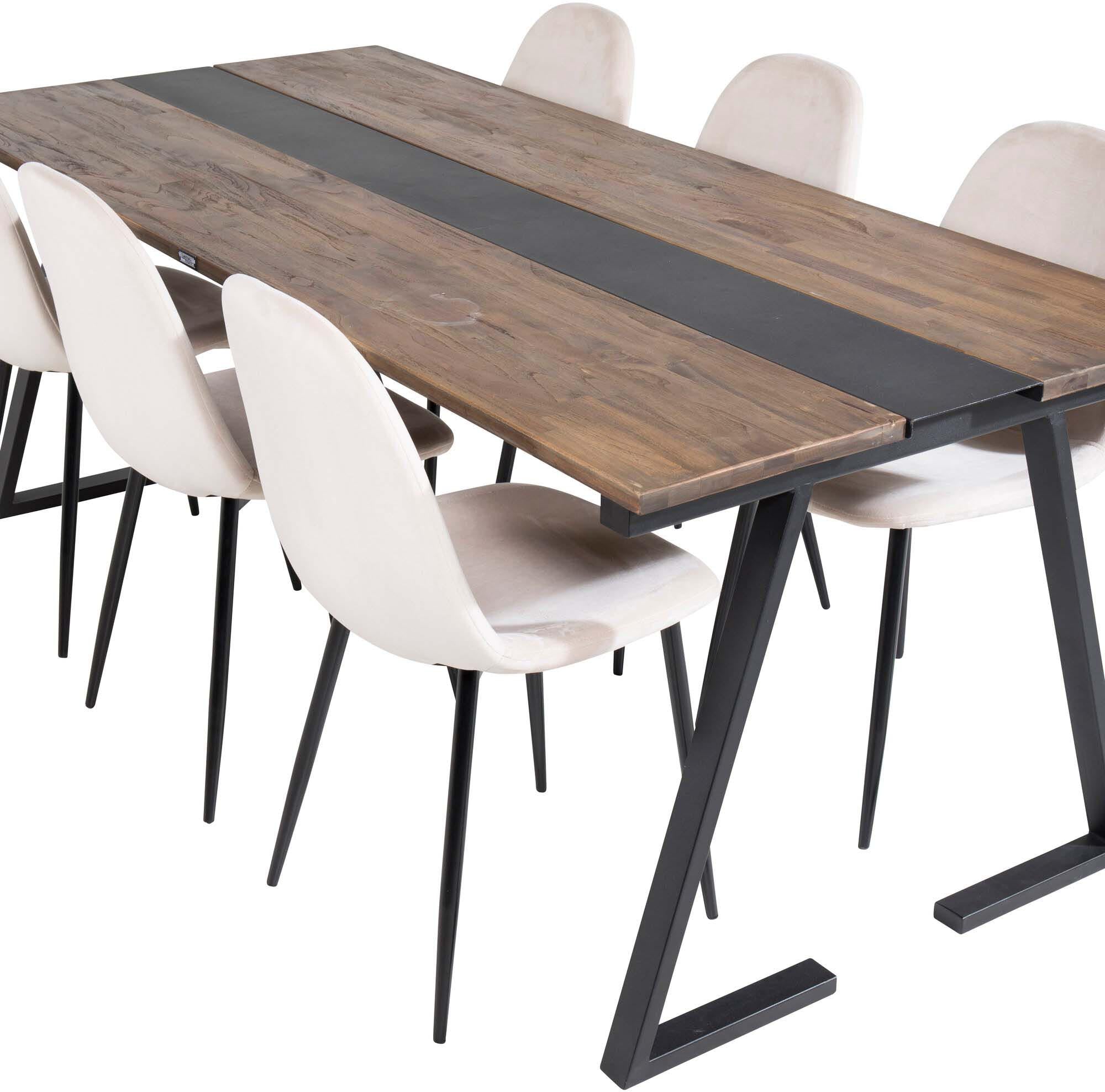 Elegantes Jakarta Esszimmerset mit 200 cm Tisch und 6 luxuriösen Samt-Stühlen. Ideal für gesellige Abende und stilvolle Esszimmergestaltung.