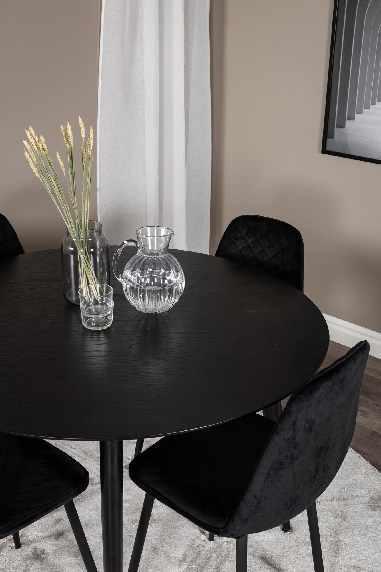 Stilvolles Dipp Esszimmerset mit runden Polar Diamond Tisch (⌀115cm) und 4 luxuriösen Samtstühlen für jeden Einrichtungsstil.