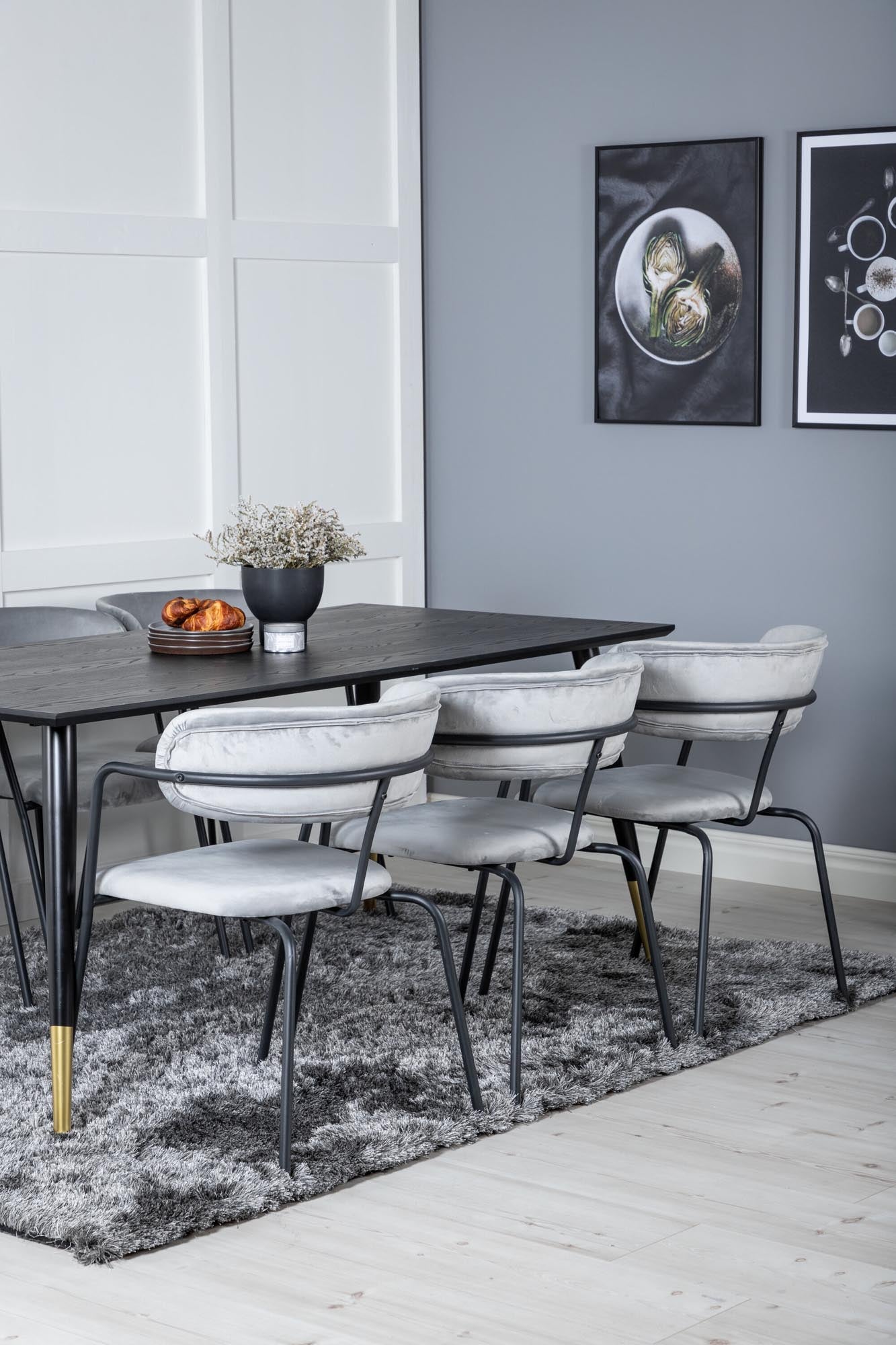 Elegantes Dipp Esszimmerset mit 180 cm Tisch und 6 bequemen Arrow-Stühlen aus Samt für stilvolle Esszimmergestaltung.