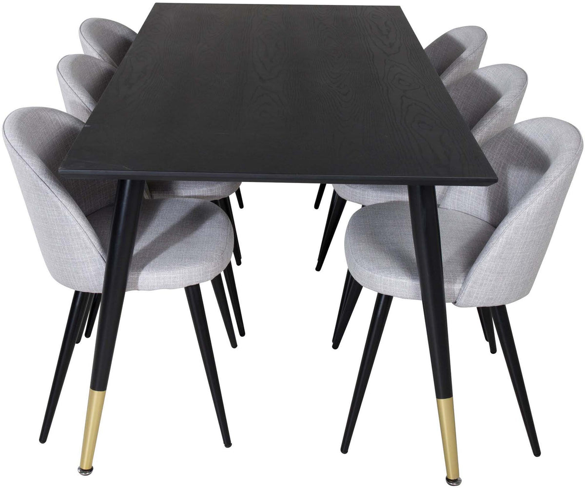 Dipp Esszimmerset + Velvet 180cm/6St. in Schwarz / Hellgrau präsentiert im Onlineshop von KAQTU Design AG. Esszimmerset ist von Venture Home