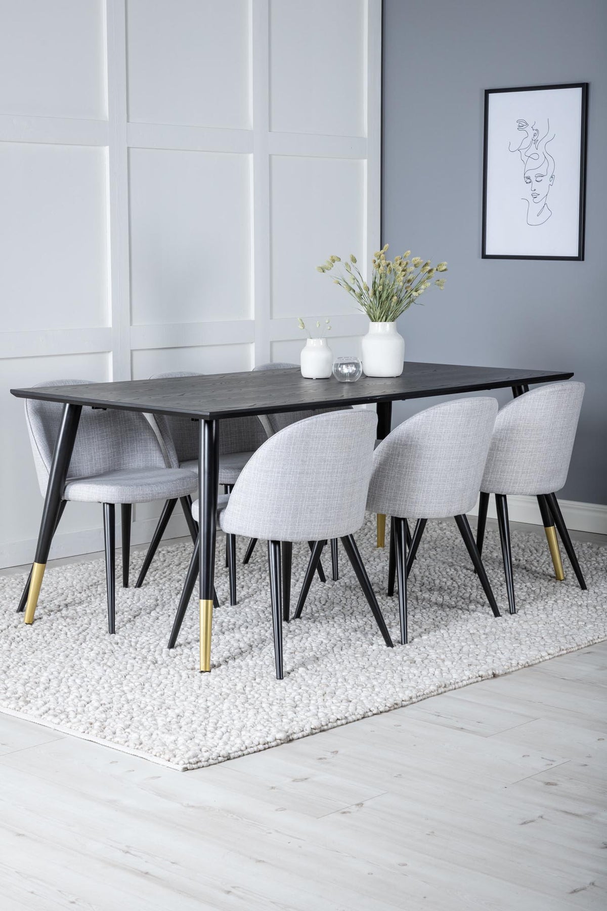 Dipp Esszimmerset + Velvet 180cm/6St. in Schwarz / Hellgrau präsentiert im Onlineshop von KAQTU Design AG. Esszimmerset ist von Venture Home