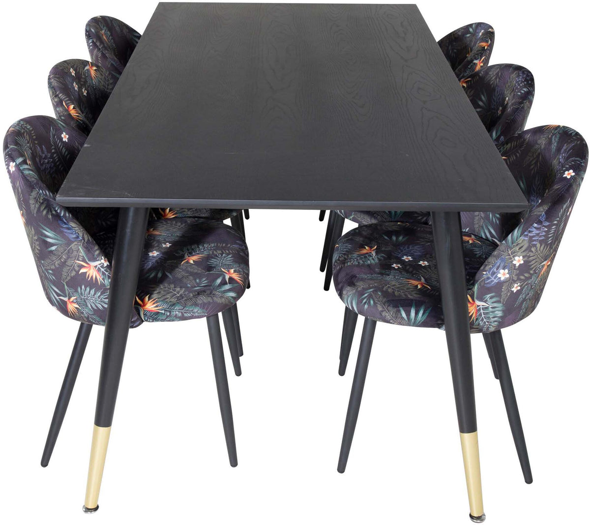 Dipp Esszimmerset + Velvet 180cm/6St. in Schwarz / Blumen präsentiert im Onlineshop von KAQTU Design AG. Esszimmerset ist von Venture Home