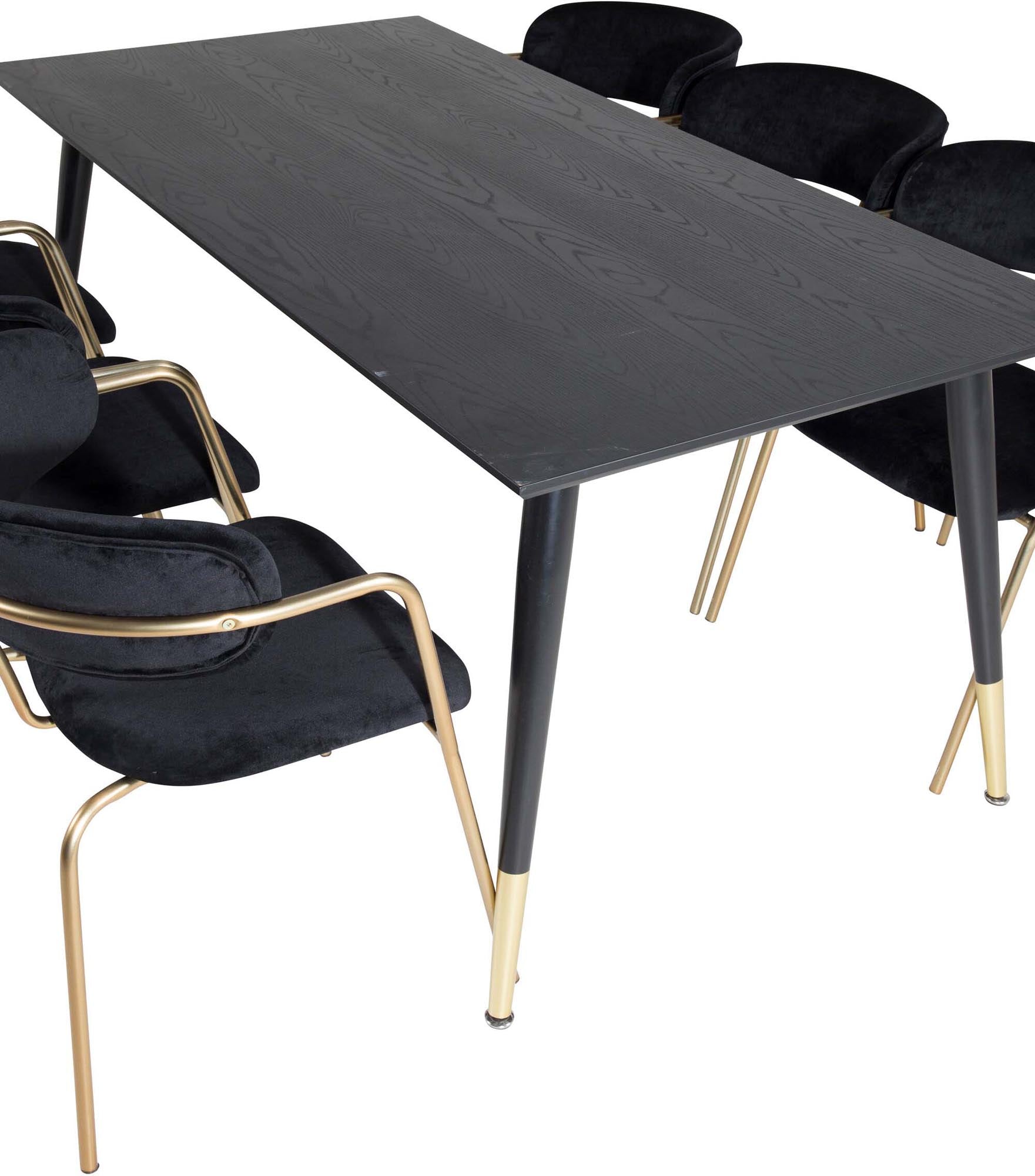 Elegantes Dipp Esszimmerset mit 180 cm Tisch und 6 bequemen Arrow-Stühlen aus Samt für stilvolle Esszimmergestaltung.