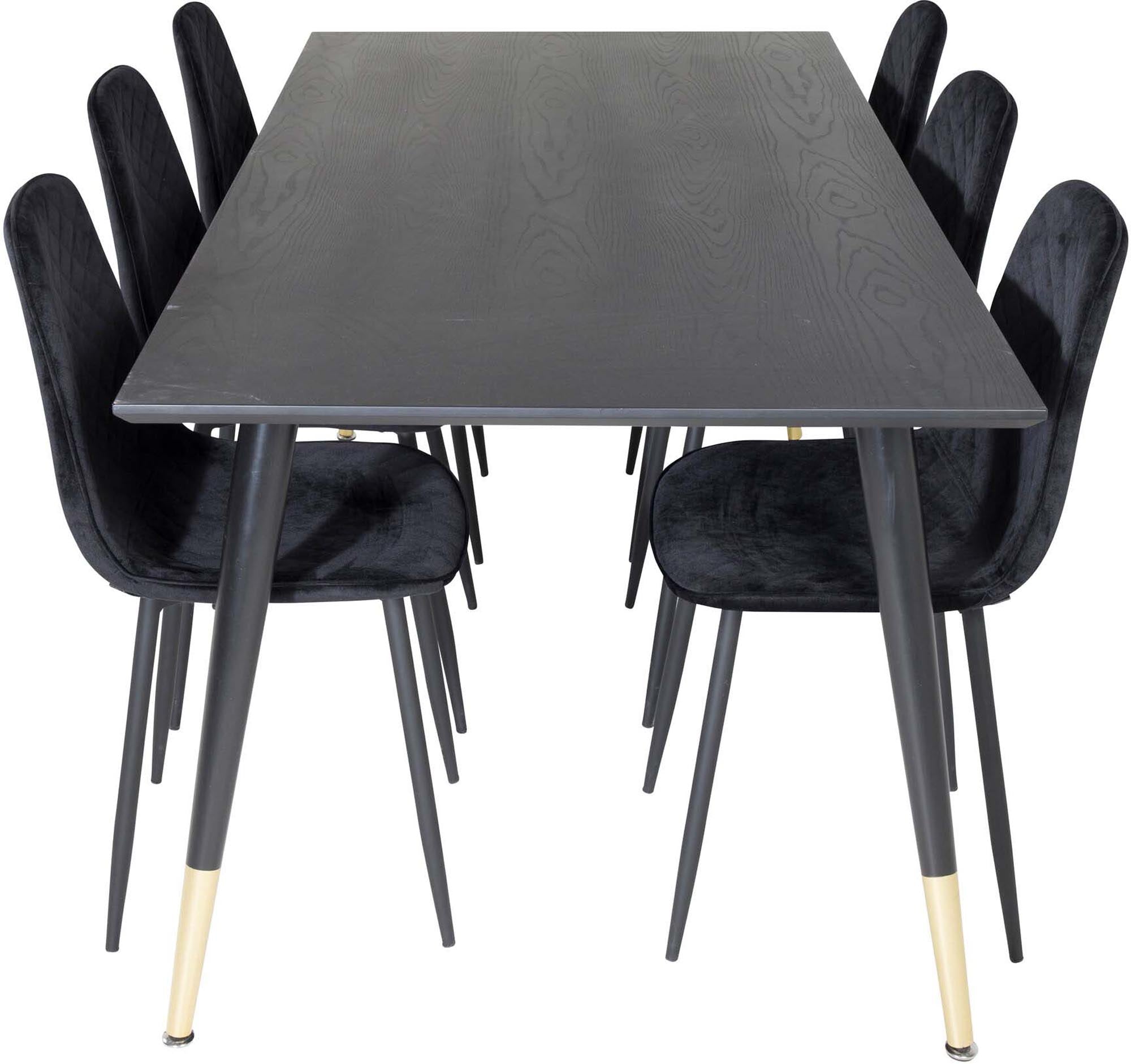Entdecken Sie das Dipp Esszimmerset von Venture Home: 180 cm Tisch und 6 stilvolle Samtstühle für elegantes Dining und gesellige Momente.