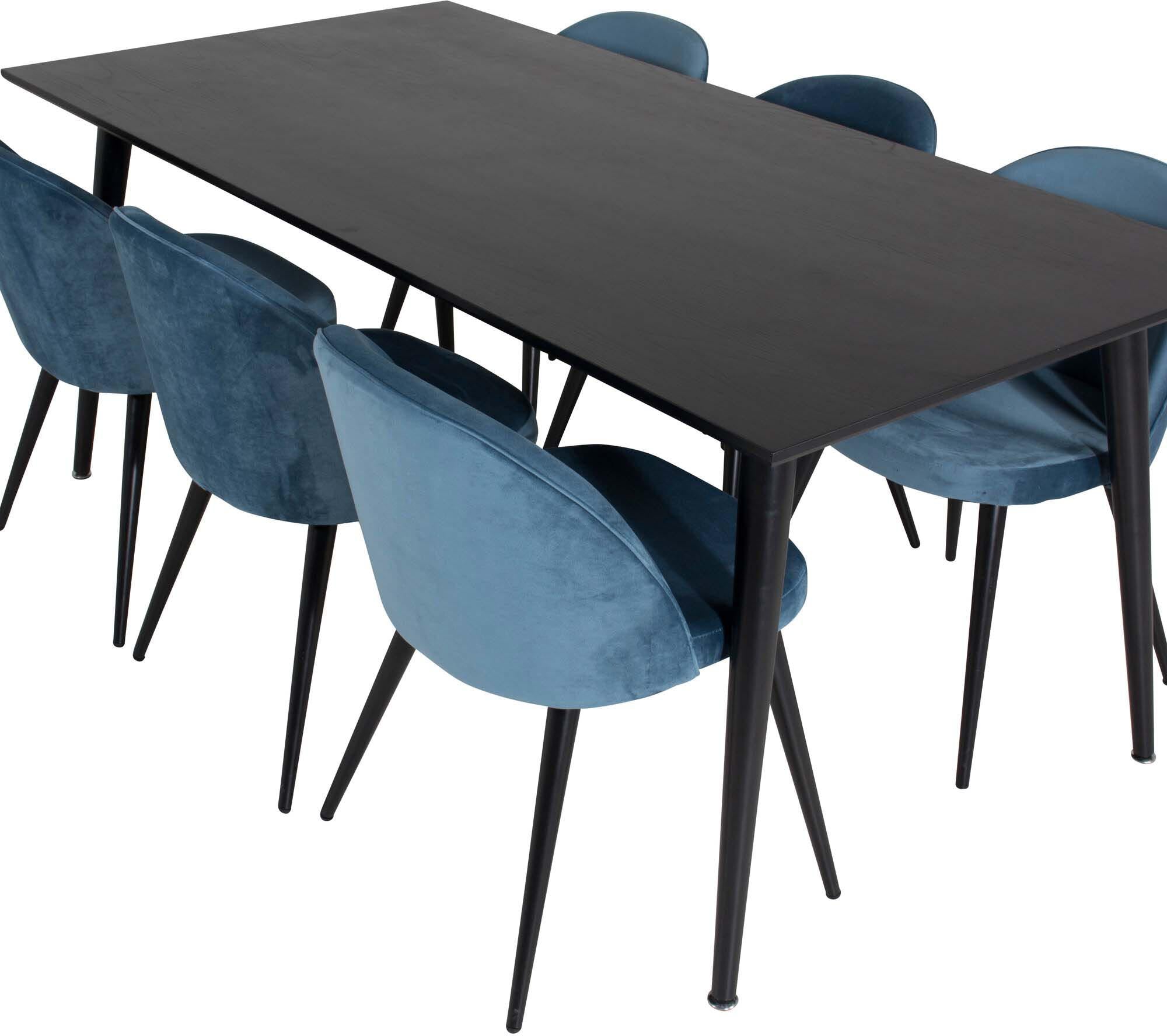 Elegantes Dipp Esszimmerset mit 180 cm Tisch und 6 luxuriösen Samt-Stühlen von Venture Home. Ideal für stilvolle Esszimmer.