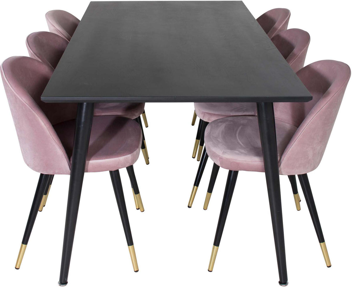 Dipp Esszimmerset + Velvet 180cm/6St. in Schwarz / Altrosa / Gold präsentiert im Onlineshop von KAQTU Design AG. Esszimmerset ist von Venture Home