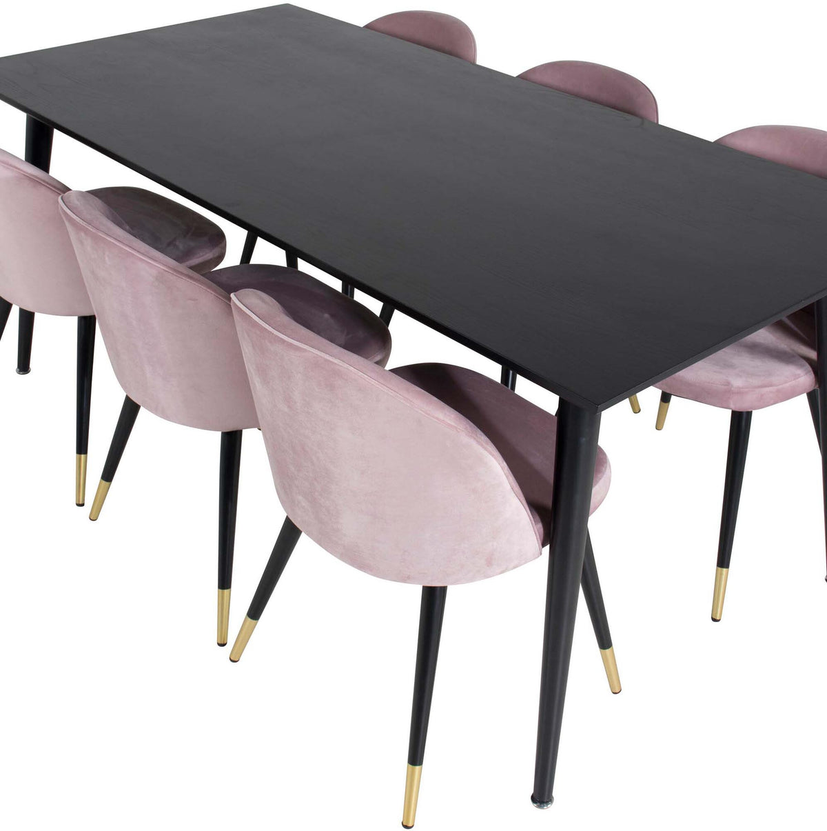 Dipp Esszimmerset + Velvet 180cm/6St. in Schwarz / Altrosa / Gold präsentiert im Onlineshop von KAQTU Design AG. Esszimmerset ist von Venture Home