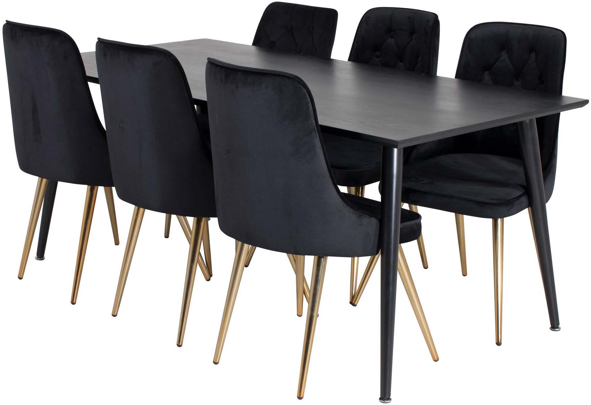 Entdecken Sie das Dipp Esszimmerset + Velvet Deluxe von Venture Home: Eleganz, Komfort und Platz für unvergessliche Momente mit Familie und Freunden.