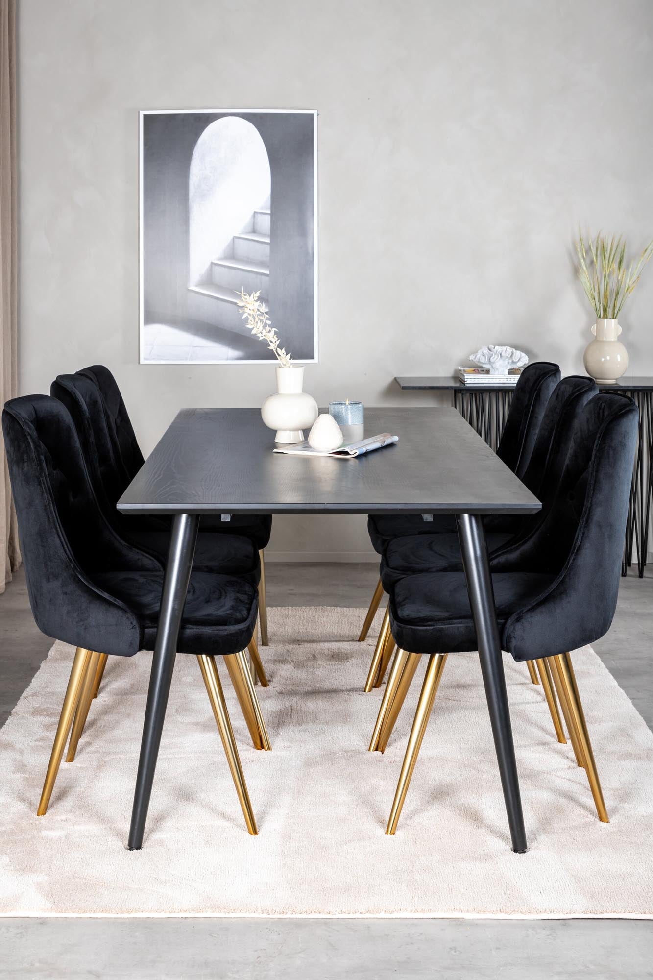 Elegantes Dipp Esszimmerset 180cm mit 6 bequemen Velvet Deluxe Stühlen für stilvolle Essmomente und unvergessliche Zusammenkünfte.