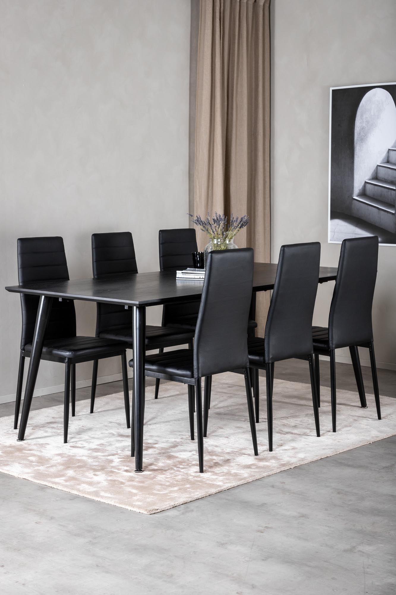 Modernes Dipp Esszimmerset mit 180 cm Tisch und ergonomischen Slim-Stühlen für gesellige Momente und stilvolle Einrichtung.