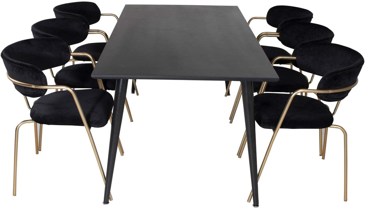 Dipp Esszimmerset + Arrow 180cm/6St. in Schwarz / Gold präsentiert im Onlineshop von KAQTU Design AG. Esszimmerset ist von Venture Home
