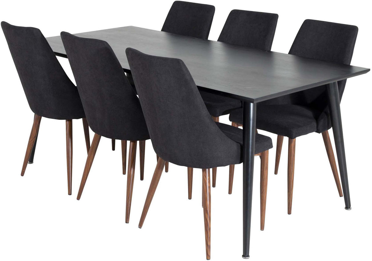 Dipp Esszimmerset + Leone 180cm/6St. in Schwarz, Natur präsentiert im Onlineshop von KAQTU Design AG. Esszimmerset ist von Venture Home